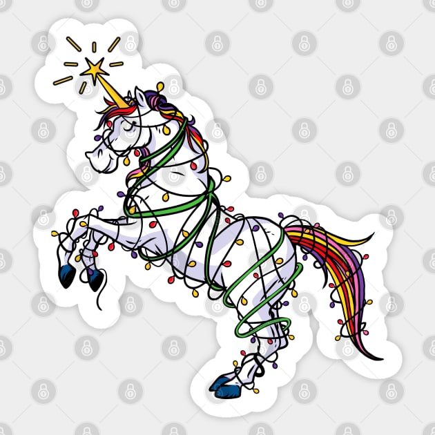 Beautiful Unicorn Wrapped in Lights Christmas Gift Sticker by Dibble Dabble Designs